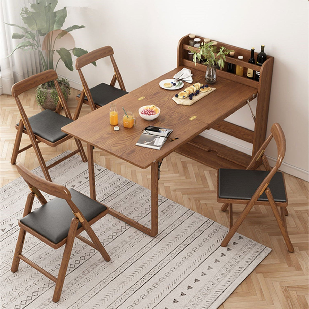 Solid Wood Folding Multifunctional Dining Table for Small Apartments