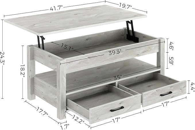 Lift Top Coffee Table with Large Hidden Storage Shelf