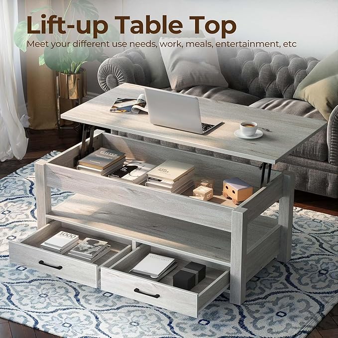Lift Top Coffee Table with Large Hidden Storage Shelf