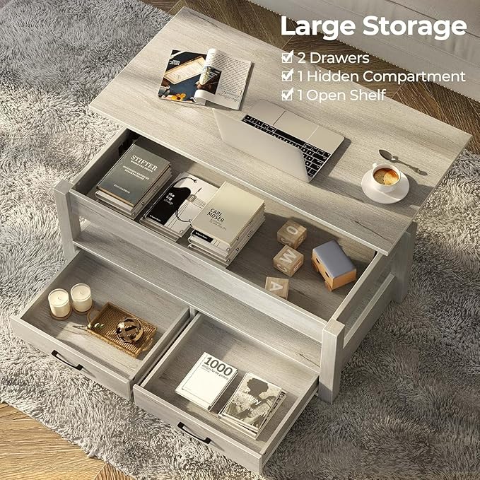 Lift Top Coffee Table with Large Hidden Storage Shelf