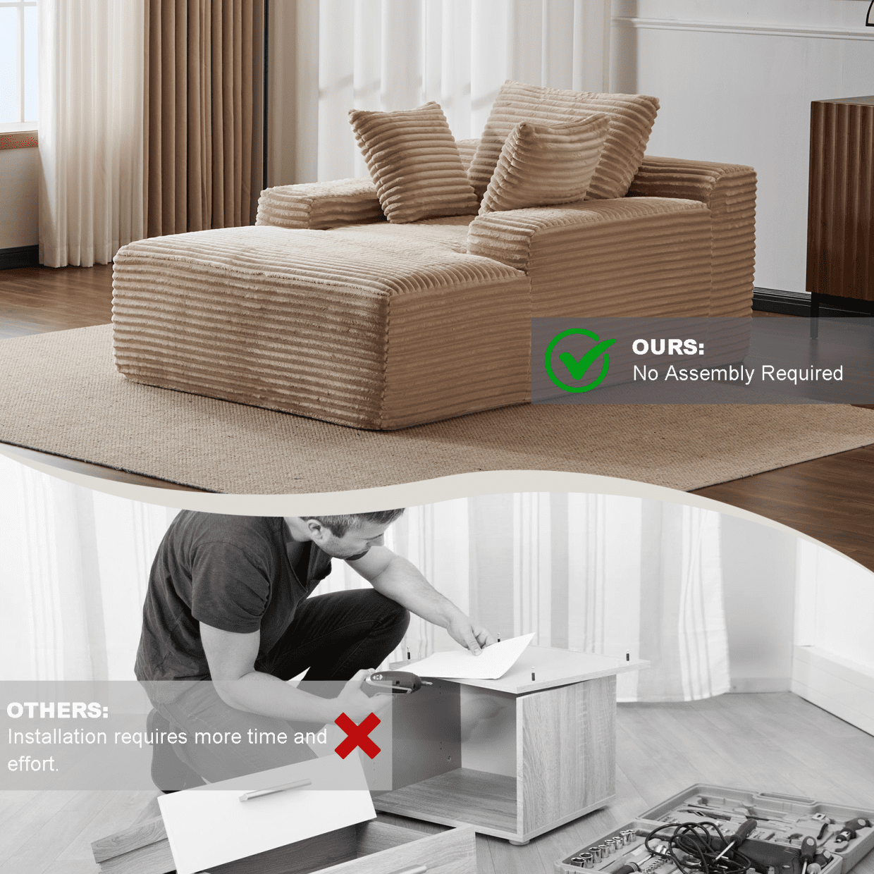 Oversized Boneless Couch Chair with Wide Armrest