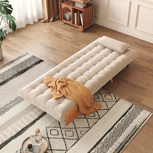 Beige Folding Sofa Bed Convertible Cotton & Linen